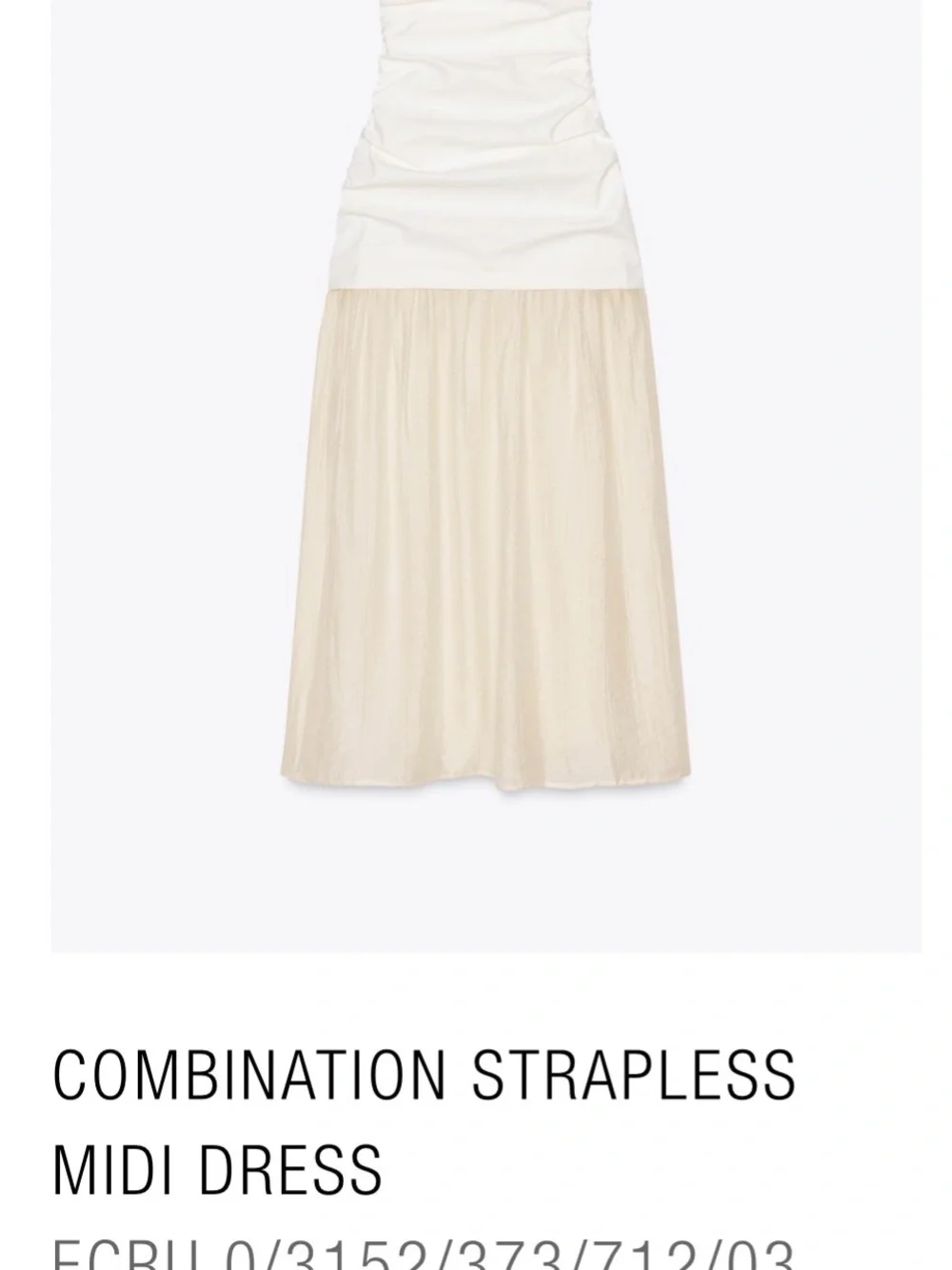 Zara Strapless White and Cream Midi Dress New with Tags - Picture 2 of 8